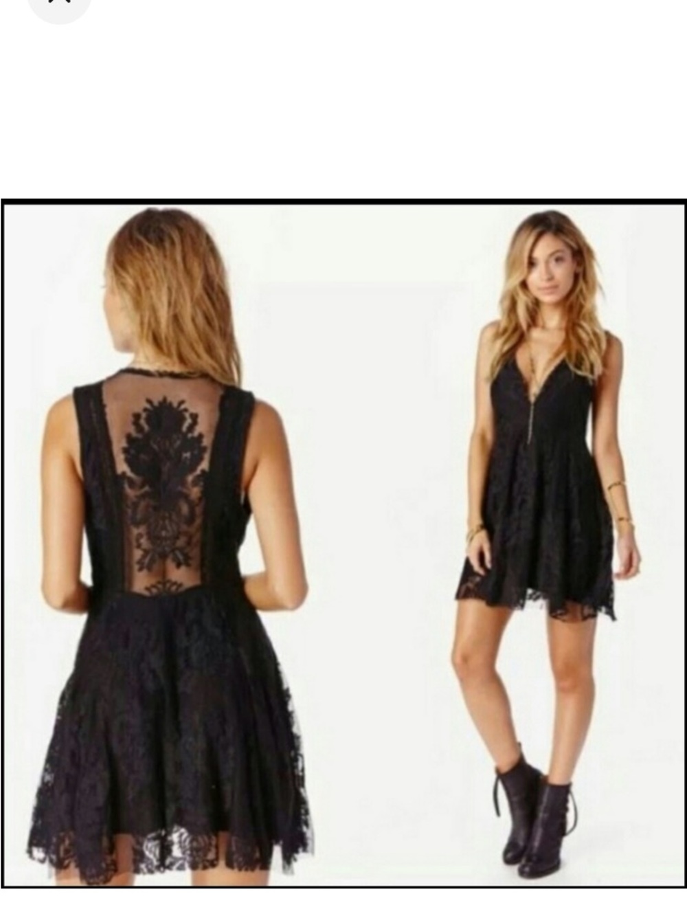 Free People Black Lace V-Neck Sleeveless Dress